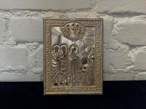 Икона русская старинная антикварная Явление Св. Сергию Радонежскому Богородицы в серебряном окладе